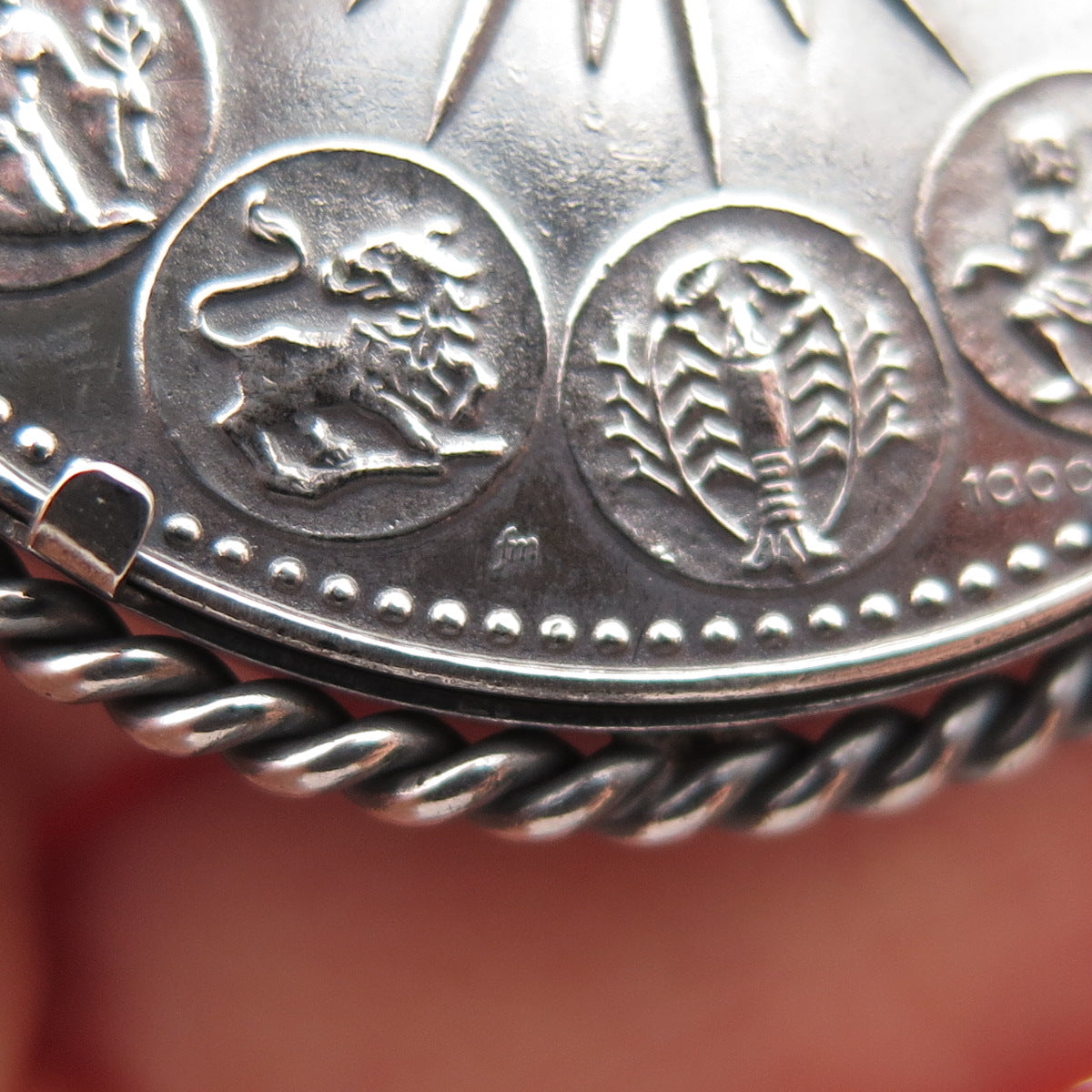 925 Sterling Frame & 1000 Silver Coin Vintage St. Christopher Zodiac Pendant