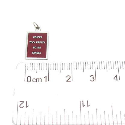 925 Sterling Red Enamel You're Too Pretty To Be Single Minimalist Charm Pendant