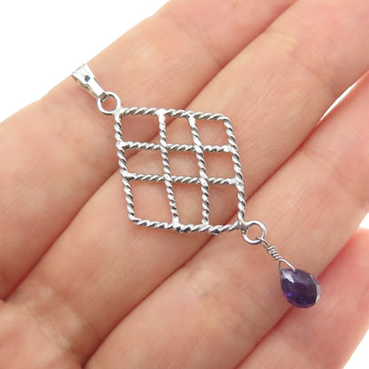 925 Sterling Silver Vintage Real Amethyst Charm Pendant
