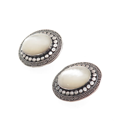 Sajen 925 Sterling Silver Vintage Real MOP Modernist Dotted Oxidized Earrings