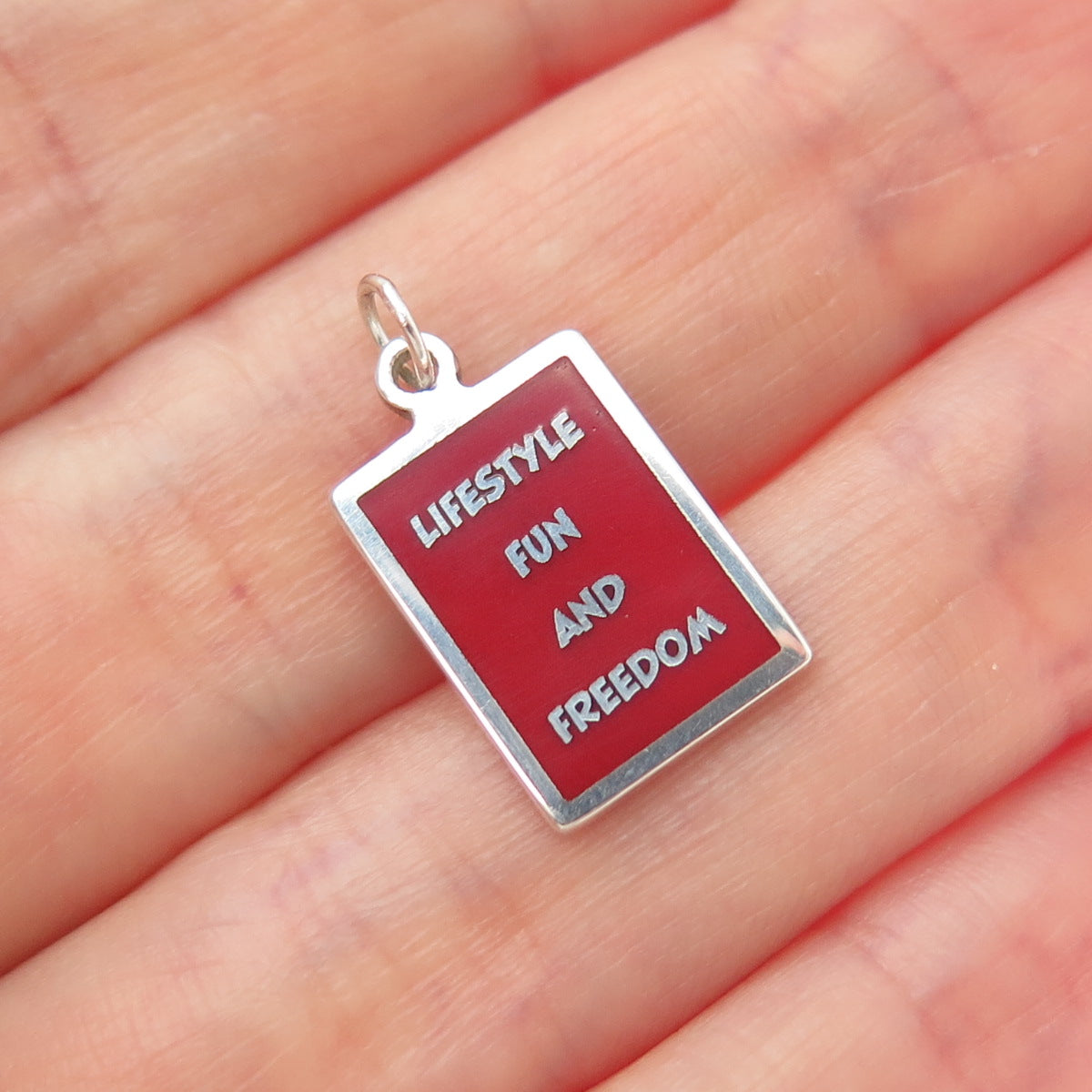925 Sterling Silver Red Enamel Lifestyle Fun & Freedom Minimalist Charm Pendant