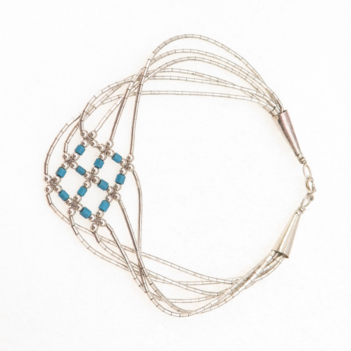 Old Pawn 925 Sterling Silver Vintage Turquoise Tribal Liquid Chain Bracelet 7"