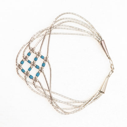 Old Pawn 925 Sterling Silver Vintage Turquoise Tribal Liquid Chain Bracelet 7"
