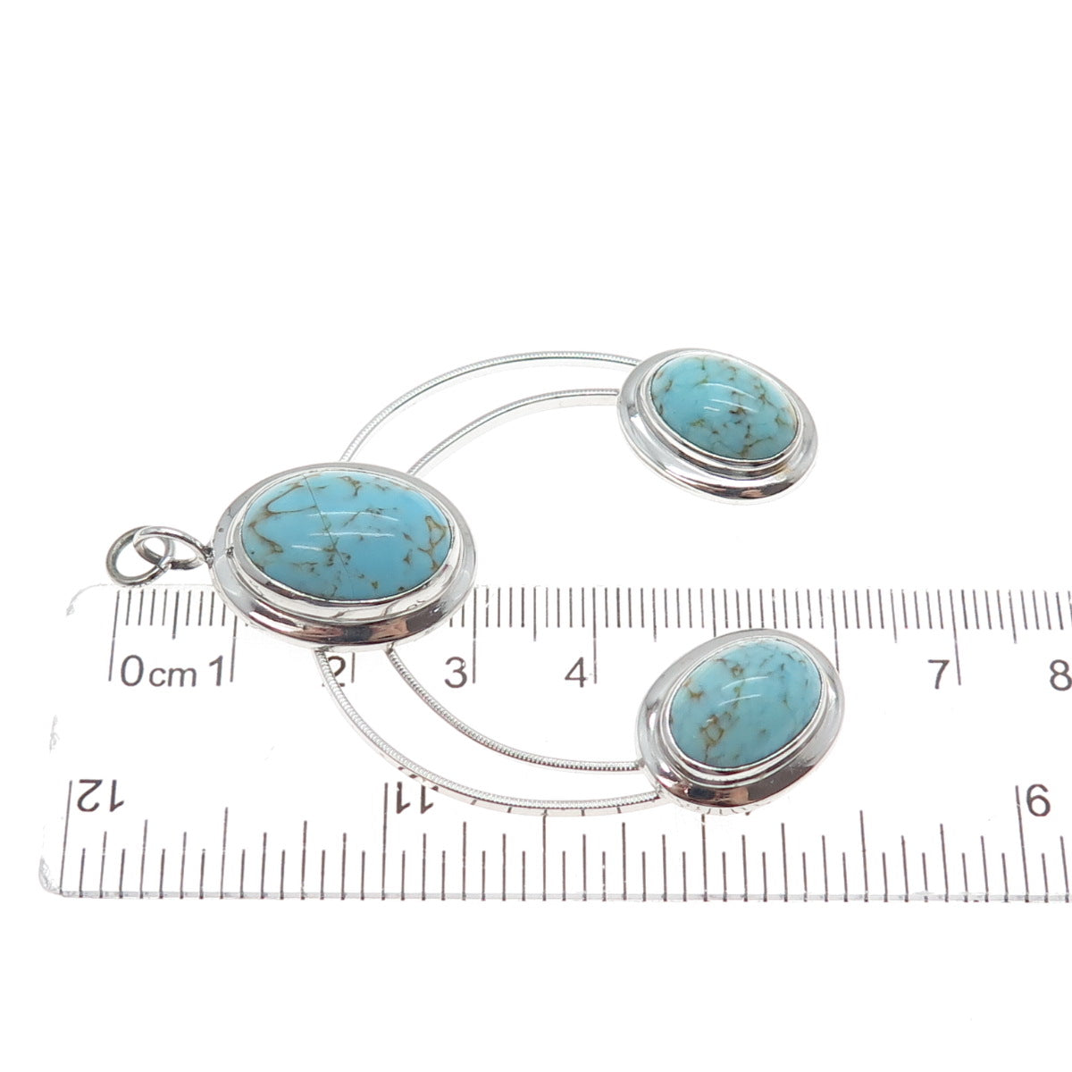 CURTIS CREATIONS 925 Sterling Silver Vintage Faux Turquoise Modernist Pendant
