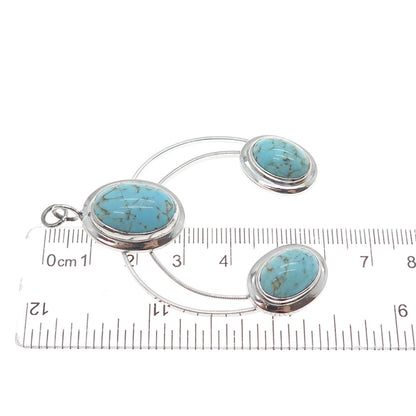 CURTIS CREATIONS 925 Sterling Silver Vintage Faux Turquoise Modernist Pendant