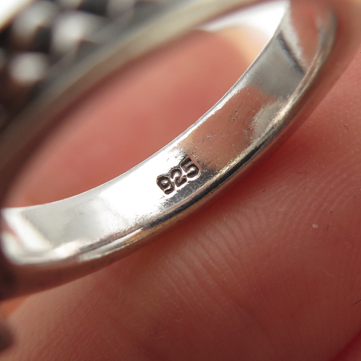 925 Sterling Silver Vintage Real Round-Cut Turquoise Oxidized Ring Size 6.75