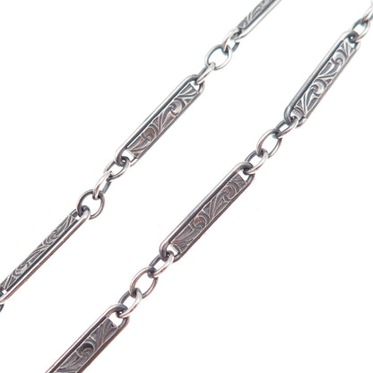 925 Sterling Silver Antique Art Deco Floral Bar Pocket Watch Chain 14"