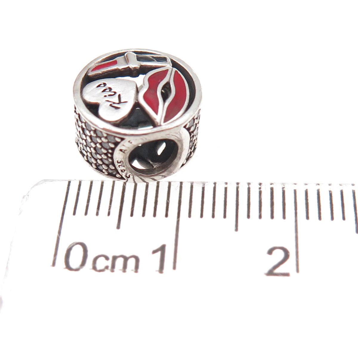 Pandora 925 Sterling Silver Enamel Glamour Kiss Slide Bead Charm