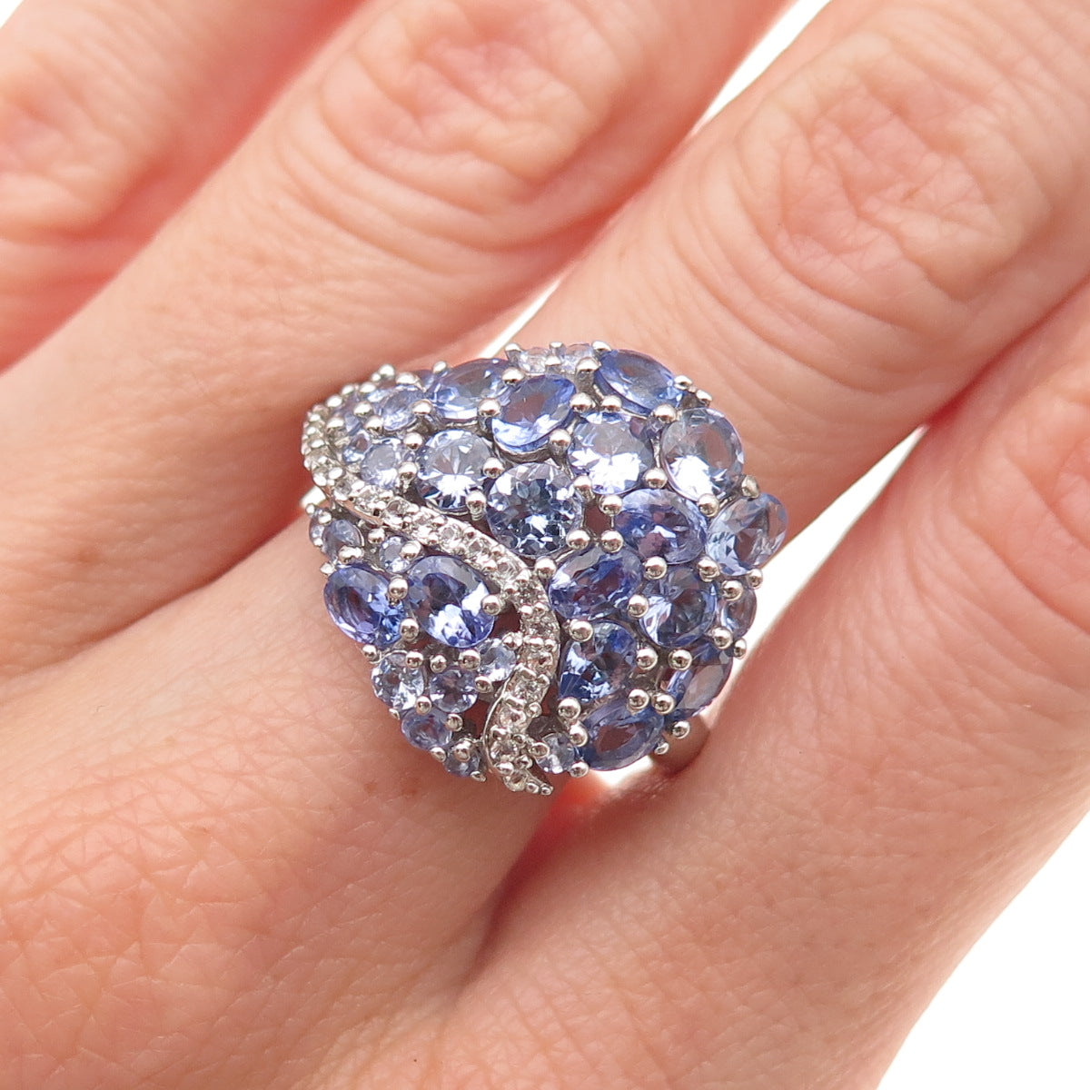 Chuck Clemency 925 Sterling Silver Real Tanzanite & White Topaz Ring Size 8.25