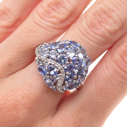 Chuck Clemency 925 Sterling Silver Real Tanzanite & White Topaz Ring Size 8.25