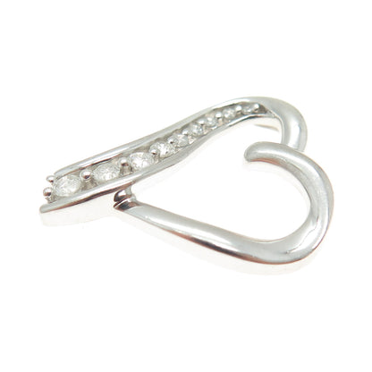 925 Sterling Silver Real Round-Cut Diamond Heart Slide Pendant