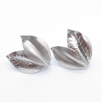 925 Sterling Silver Vintage Van Dell Textured Leaf Screw Back Earrings
