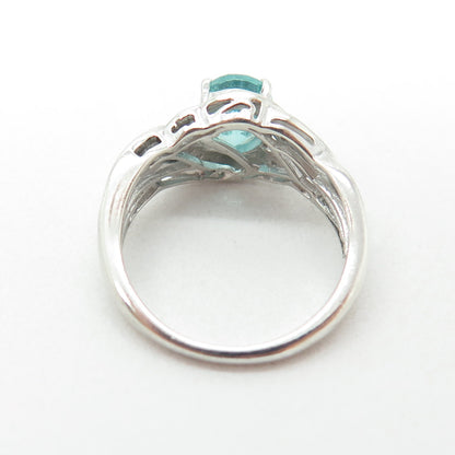 CHUCK CLEMENCY 925 Sterling Silver Real Blue Diamond & Aquamarine Ring Size 6.25