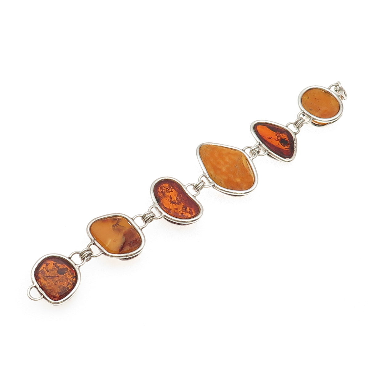 925 Sterling Silver Vintage Real Butterscotch Amber Modernist Bracelet 7.75"