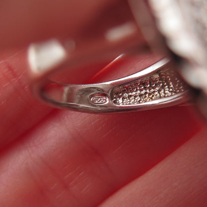925 Sterling Silver Round-Cut C Z Modernist Hammered Statement Ring Size 6