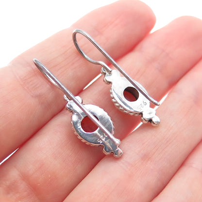 925 Sterling Silver Vintage Real Amber Oxidized Beaded Drop Earrings