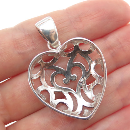 MILOR 925 Sterling Silver Vintage Italy Ornate Heart Charm Pendant