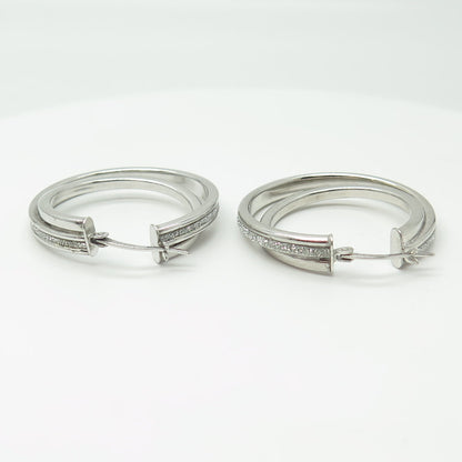 HAN 925 Sterling Silver Diamond-Imitation Multi-Row Hoop Earrings