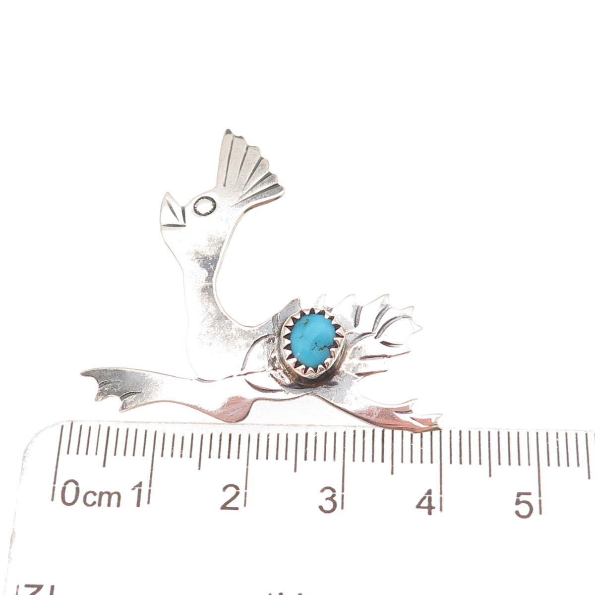 Handmade Indian Jewelry Old Pawn 925 Sterling Turquoise Roadrunner Pin Pendant