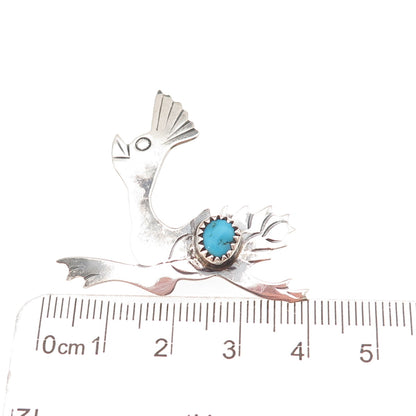 Handmade Indian Jewelry Old Pawn 925 Sterling Turquoise Roadrunner Pin Pendant