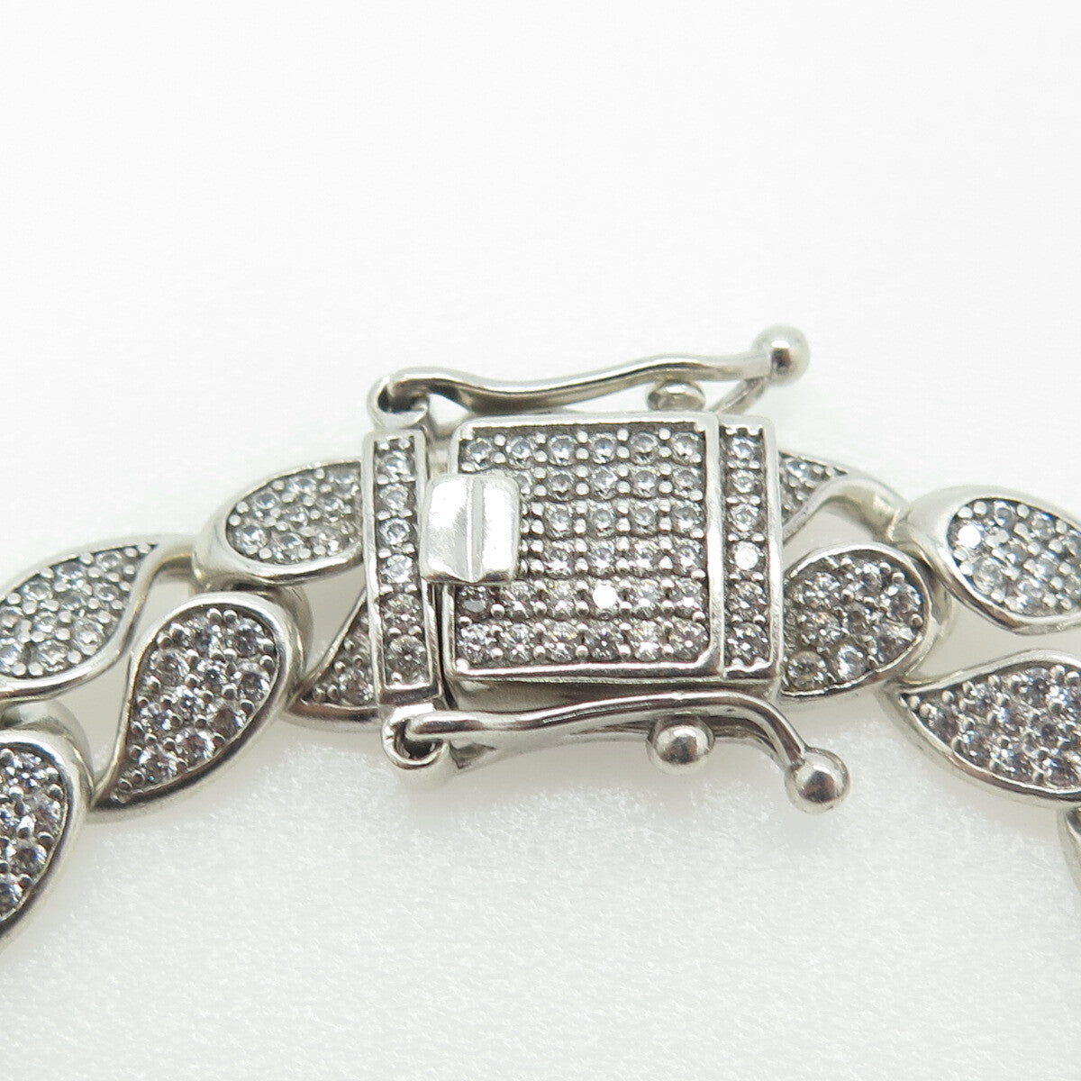 925 Sterling Silver Round-Cut White C Z Cuban Link Bracelet 8"