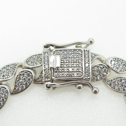 925 Sterling Silver Round-Cut White C Z Cuban Link Bracelet 8"