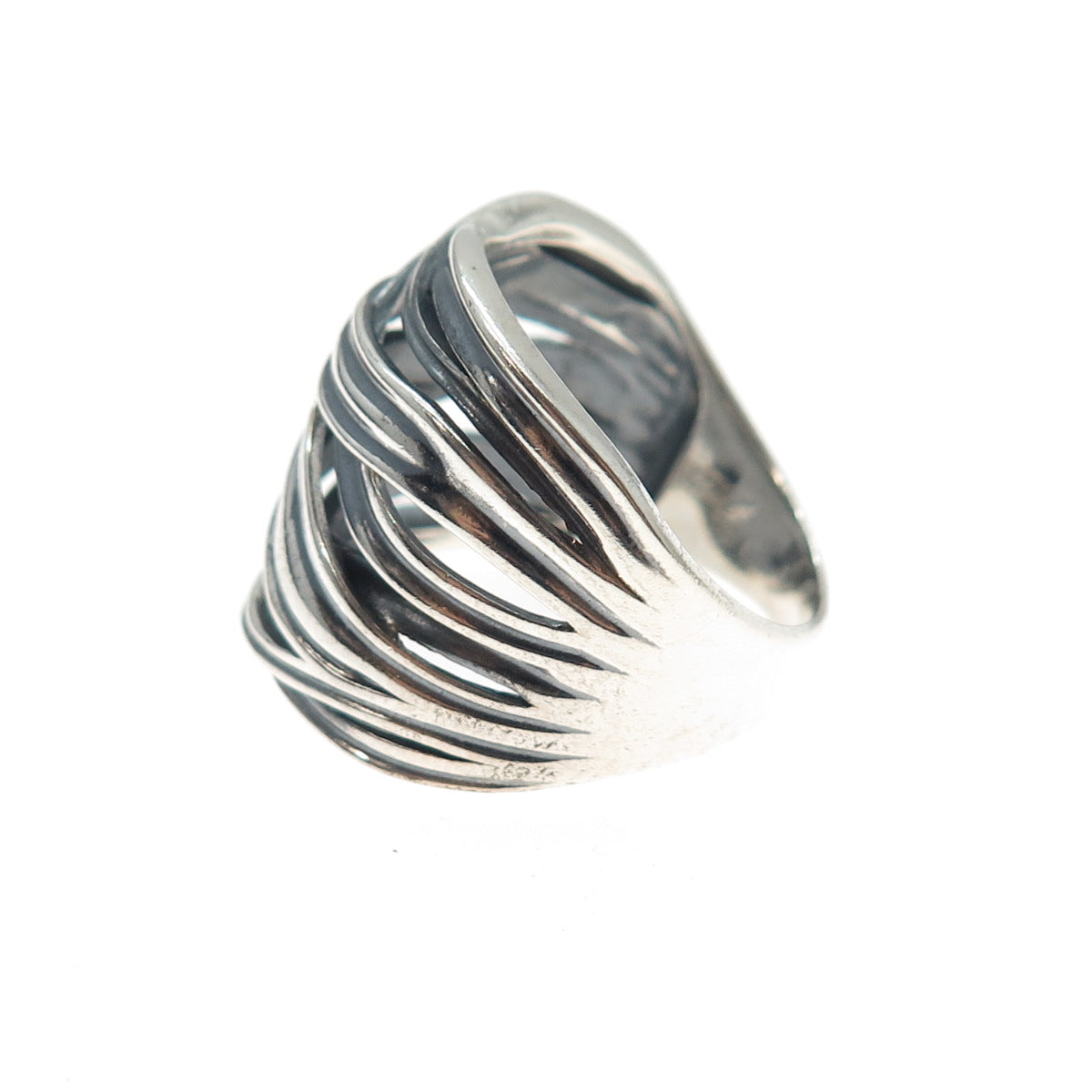 925 Sterling Silver Vintage Modernist Crisscross Oxidized Ring Size 10