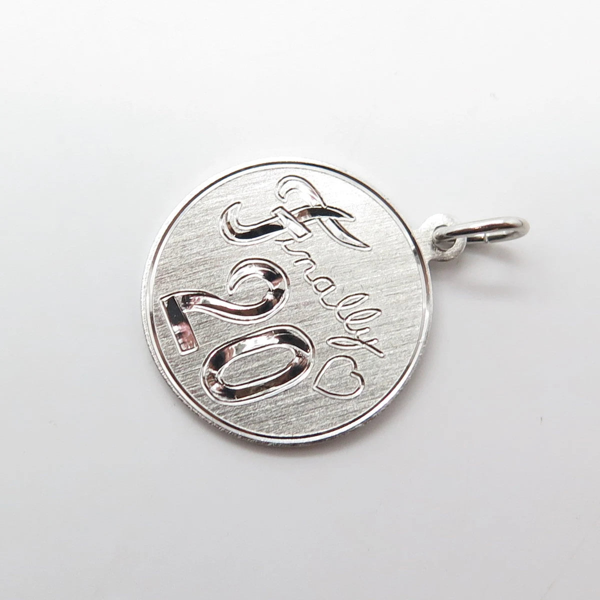 925 Sterling Silver Vintage Elco Finally 20 Heart Love Round Medal Pendant