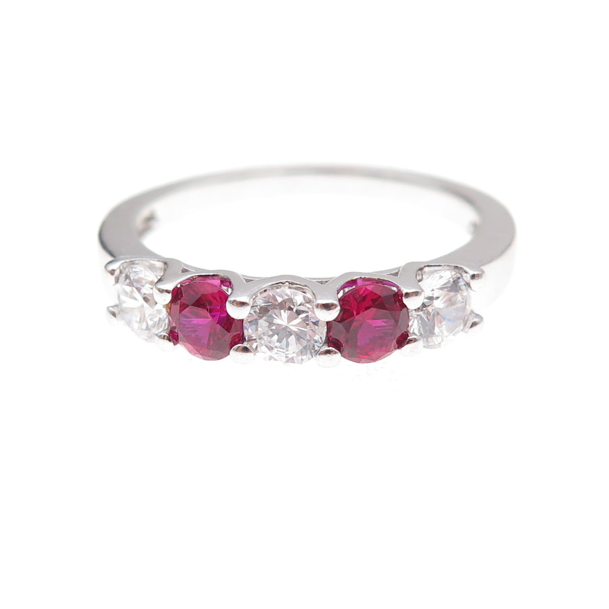 925 Sterling Silver Round-Cut Lab-Created Ruby & C Z Ring Size 9.25
