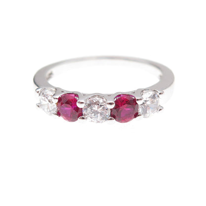 925 Sterling Silver Round-Cut Lab-Created Ruby & C Z Ring Size 9.25