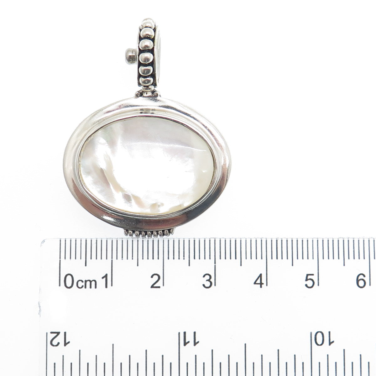 ESPO SIG Joseph Esposito Sterling Silver Vintage Real MOP Beaded Snap Pendant
