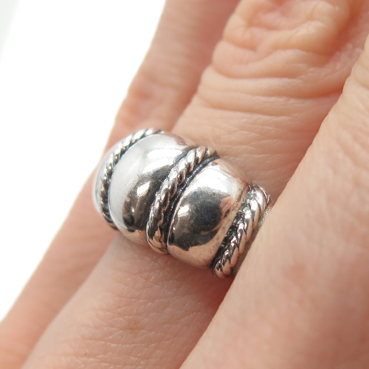 KABANA 925 Sterling Silver Vintage Modernist Ribbed Dome Ring Size 6