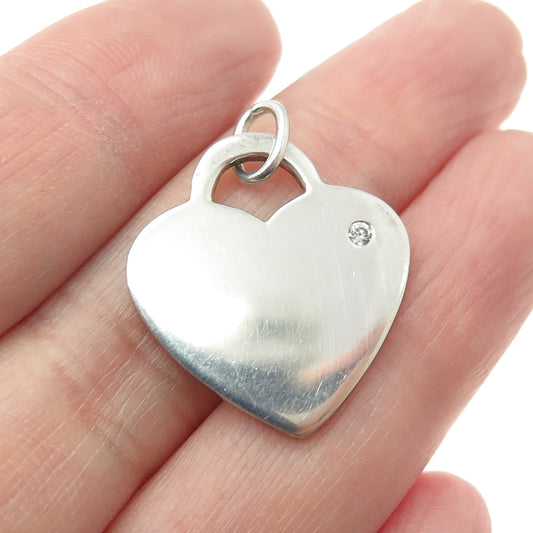 925 Sterling Silver Vintage Round-Cut Shaped C Z Heart Tag Pendant