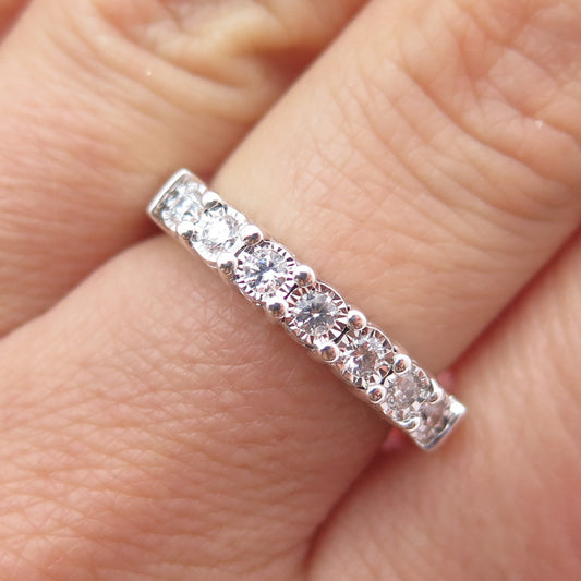 925 Sterling Silver Real Round-Cut Diamond Half Eternity Band Ring Size 7.25