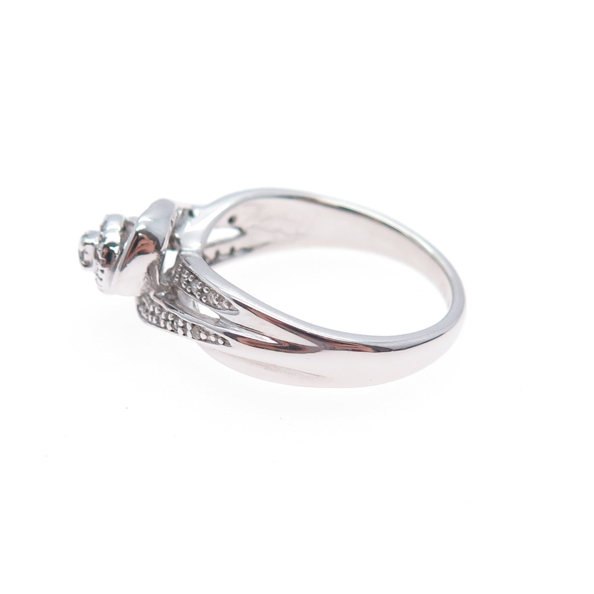 925 Sterling Silver Real Round-Cut Diamond Swirl Flower Ring Size 7
