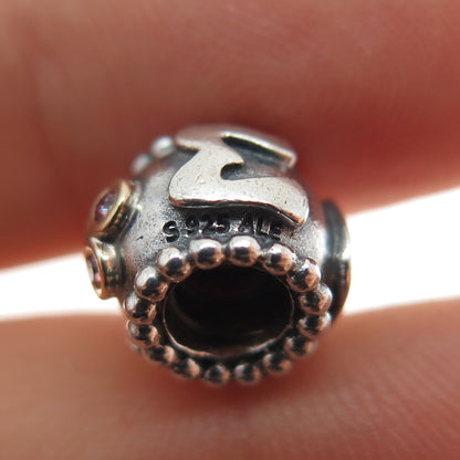 PANDORA 925 Sterling Silver & Gold Swarovski Crystal Mom Slide Bead Charm