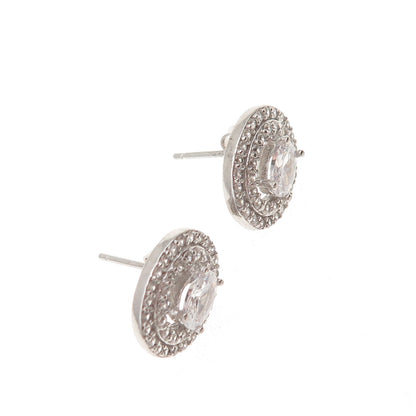 925 Sterling Silver Oval & Round-Cut C Z Stud Earrings