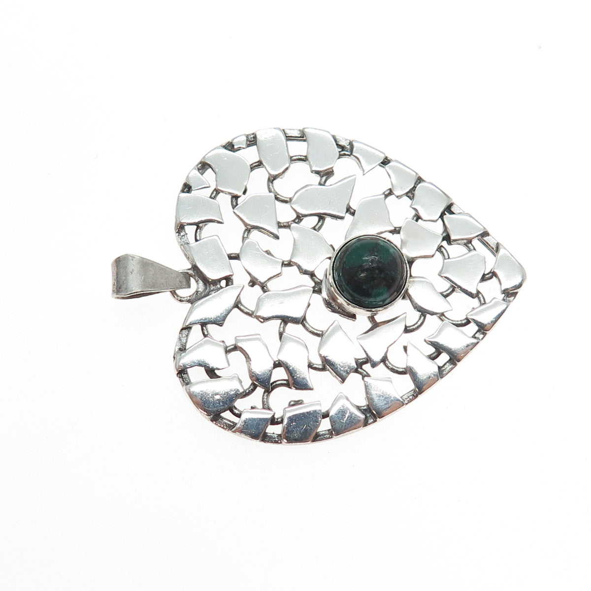 925 Sterling Silver Vintage Israel Real Eilat Modernist Heart Pendant