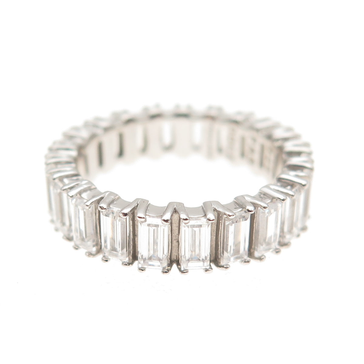925 Sterling Silver Emerald-Cut C Z All Around Eternity Band Ring Size 5