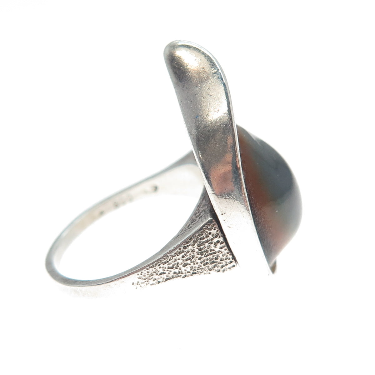 800 Silver Vintage Austria Real Operculum Shell Modernist Oxidized Ring Size 6.5