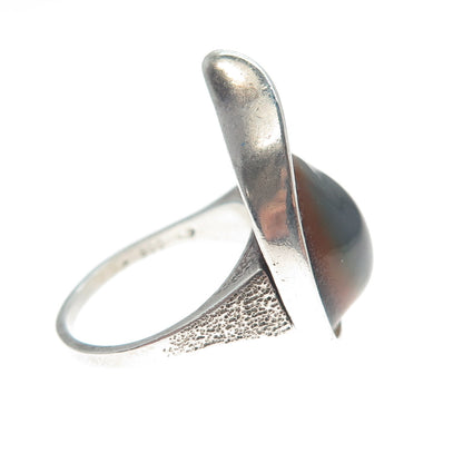 800 Silver Vintage Austria Real Operculum Shell Modernist Oxidized Ring Size 6.5