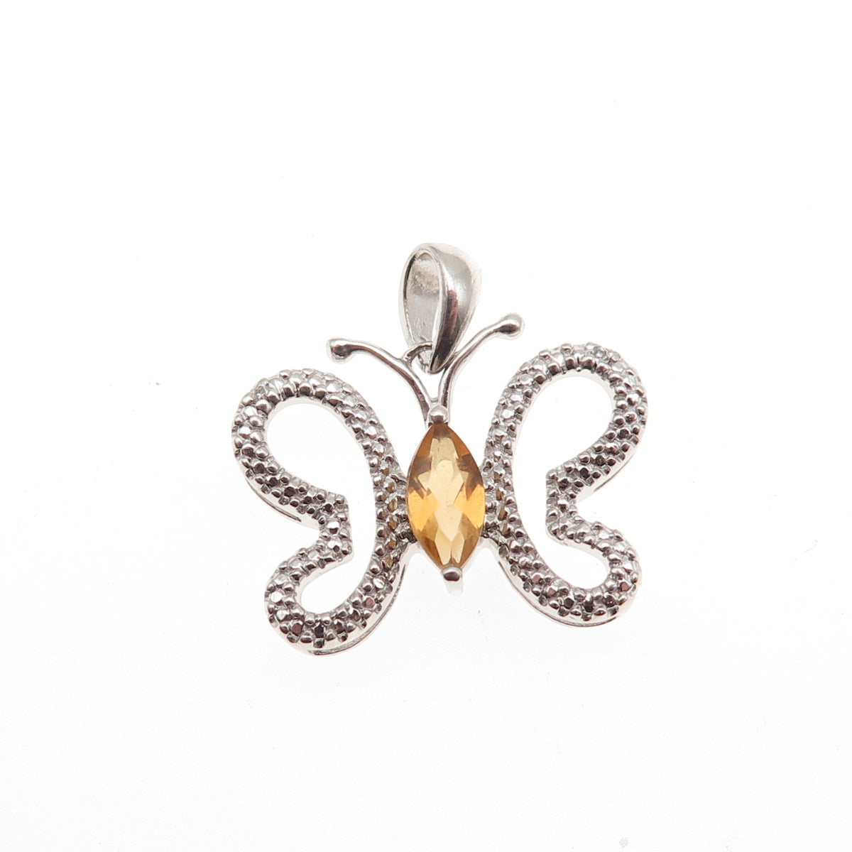 925 Sterling Silver Real Diamond & Citrine Butterfly Mini Charm Pendant