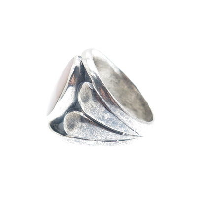 925 Sterling Silver Vintage Real MOP Modernist Heart Oxidized Ring Size 7.5
