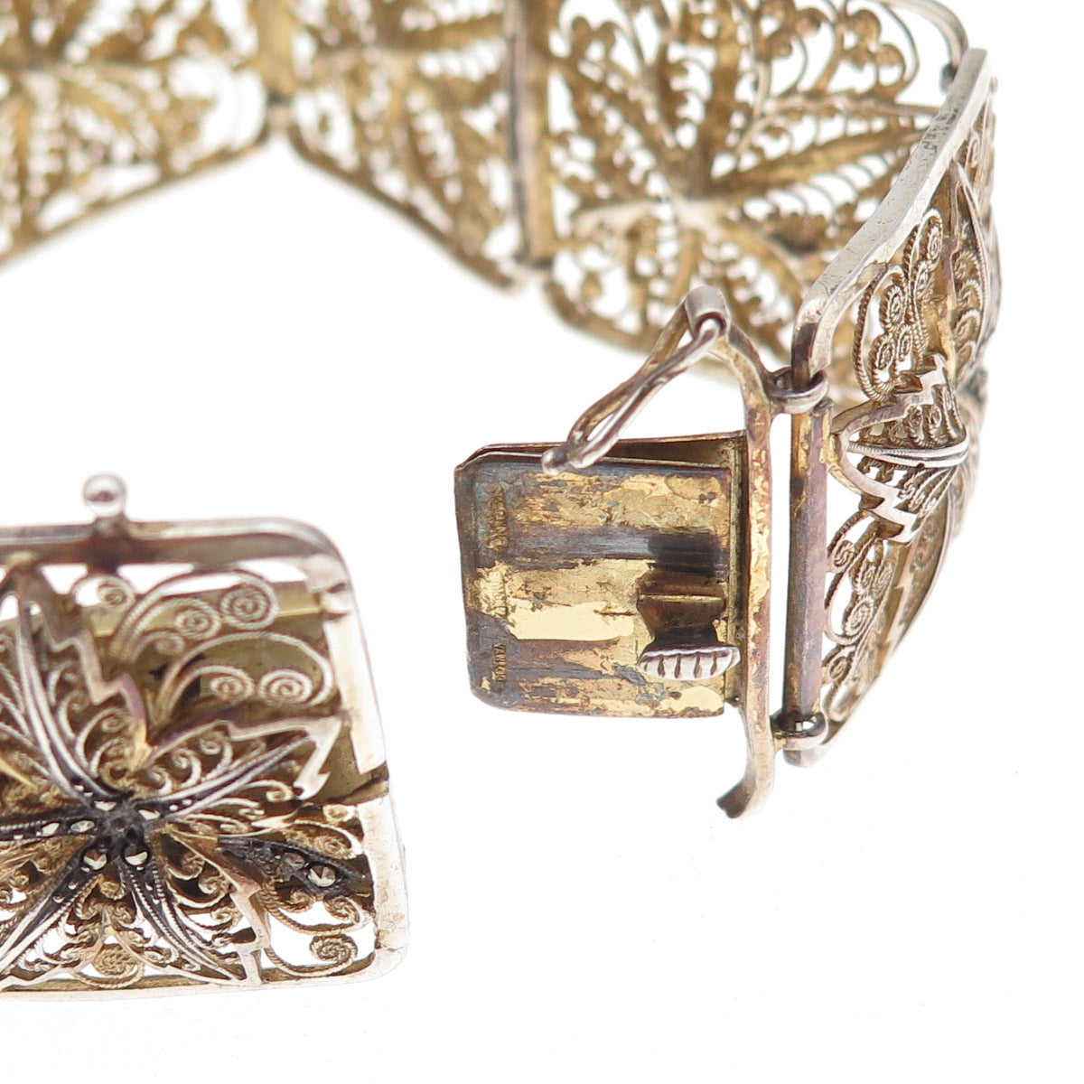 Van Lou Sterling Silver 2-Tone Antique Art Deco Germany Filigree Bracelet 7.75"