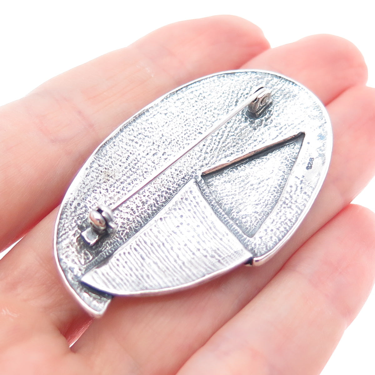925 Sterling Silver Vintage Modernist Oxidized Pin Brooch