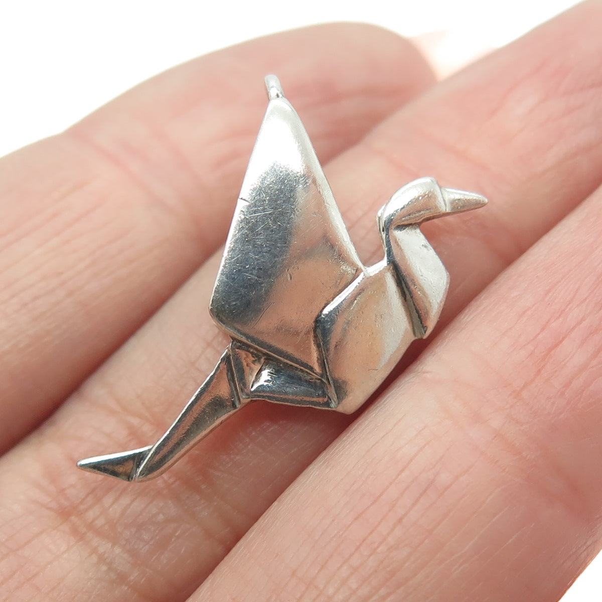 SHUBE 925 Sterling Silver Vintage Origami Crane Dove Bird Slide Pendant