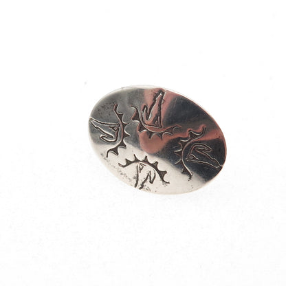 Eva & Linberg Billah Navajo Old Pawn Sterling Vintage Wolf Tie Tack / Lapel Pin