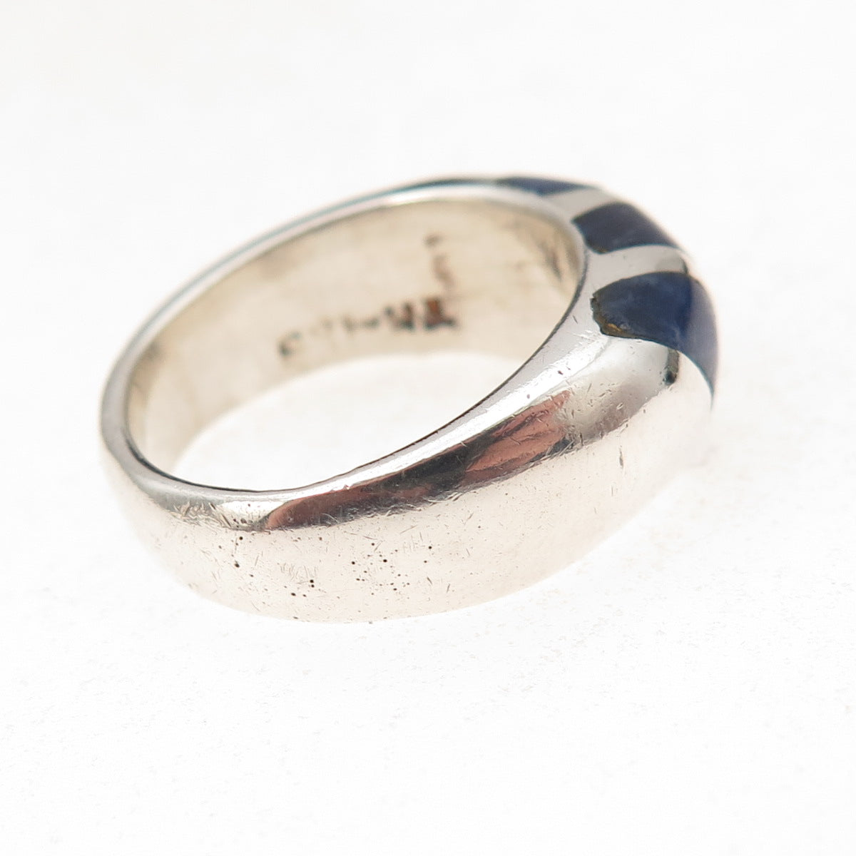 925 Sterling Silver Vintage Mexico Real Lapis & Sodalite Oxidized Ring Size 7.5