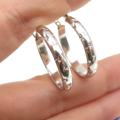 925 Sterling Silver Diamond-Cut Hoop Earrings