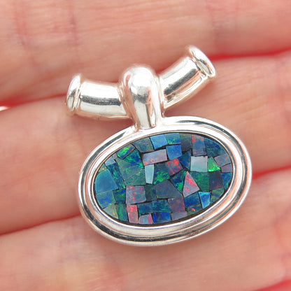 MICHELLE ALBALA 925 Sterling Silver Vintage Real Opal Inlay Slide Pendant